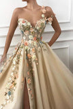 New Arrival One Shoulder 3D Floral Split Long Formal Prom Dresses Evening Fancy Dress