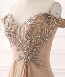 A Line Off the Shoulder High Low Beaded Chiffon Long Prom Dresses