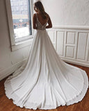 Fashion V Neck White Spaghetti Straps Lace Open Back Wedding Dresses Formal Prom Dress