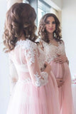 Charming Long Sleeves Pink Maternity Prom Dresses For Photograph Evening Dress