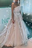 Fashion A Line Strapless Lace Appliques Beaded Formal Prom Dresses Evening Grad Dress