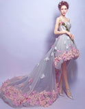 New Arrival Front Short Long Back High Low 3D Flower Prom Dresses Formal Evening Dress