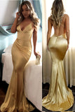 Chic Open Back Spaghetti Straps V Neck Mermaid Long Prom Dresses Formal Evening Dress