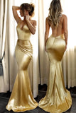 Chic Open Back Spaghetti Straps V Neck Mermaid Long Prom Dresses Formal Evening Dress