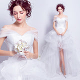 Chic Off the Shoulder High Low Front Short Long Back White Beach Wedding Dresses Bridal Dress