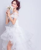 Chic Off the Shoulder High Low Front Short Long Back White Beach Wedding Dresses Bridal Dress