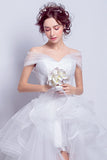 Chic Off the Shoulder High Low Front Short Long Back White Beach Wedding Dresses Bridal Dress