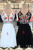 Open Back Deep V Neck Spaghetti Straps Embroidery Homecoming Dresses Short Cocktail Hoco Dress