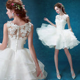 High Low Tiered Skirt 3D Flower Mini Length Beach Wedding Dress Prom Dresses Gowns LD2208