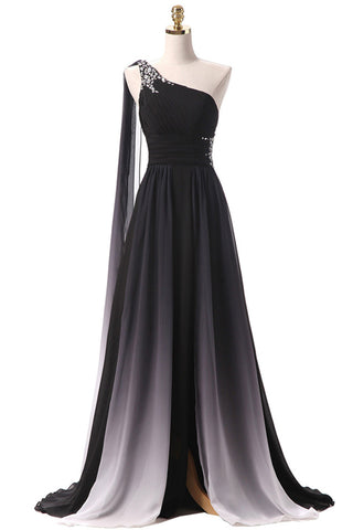 Black Ombre Chiffon One Shoulder Long Prom Dresses Formal Fancy Evening Bridesmaid Dress LD2211
