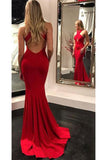 Sexy Red Open Back Mermaid Long Prom Dresses Formal Fancy Evening Dress For Party