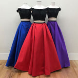 Two Piece Black Lace Red Satin Off the Shoulder Prom Dresses Formal Evening Dress Party Gowns