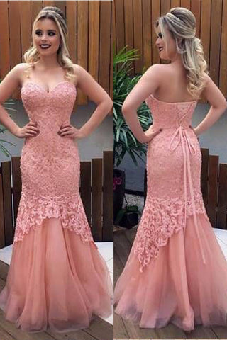 Fashion Strapless Lace Mermaid Long Prom Dresses Formal Evening Grad Dress For Party