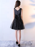 Simple V Neck Black Satin Homecoming Dresses Short Prom Cocktail Dress