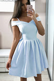 Elegant Off the Shoulder Light Blue Cheap Homecoming Dresses Short Prom Dress