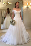 A Line Princess Off the Shoulder Ball Gown White Beach Wedding Dresses Bridal Dress