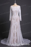 Chic Long Sleeves White Lace Chiffon Sheath Back-V Beach Wedding Dresses Bridal Dress