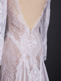 Chic Long Sleeves White Lace Chiffon Sheath Back-V Beach Wedding Dresses Bridal Dress