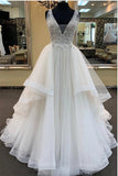 A Line Princess V Neck Tiered Skirt Lace Beach Wedding Dresses Bridal Gowns Dress
