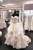Strapless Tiered Skirt 3D Flowers Belt Long Beach Wedding Dresses Bridal Gowns Dress