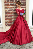 Long Sleeves Burgundy Lace Evening Gowns Wedding Dresses Prom Dress