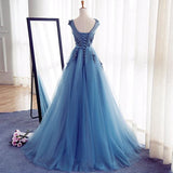 Charming Hot Sales Long Blue Lace Tulle Party Gowns Graduation Dress Prom Dresses
