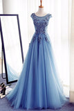 Charming Hot Sales Long Blue Lace Tulle Party Gowns Graduation Dress Prom Dresses