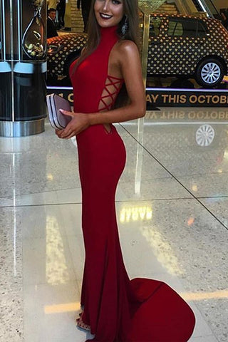 Mermaid High Neck New Arrival Red Long Elegant Evening Gowns Prom Dress