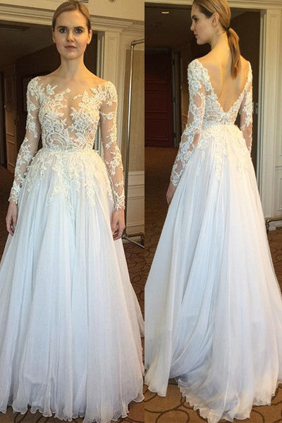 Sexy See Through Backless Long Sleeves Lace Beach Bridal Wedding Dress