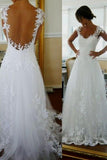 A-line Lace Cap Sleeves See Through Back High Quality Wedding Dresses Bridal Gowns