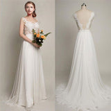 High Quality Back V Cap Sleeves Lace Beach Bridal Gowns Wedding Dresses