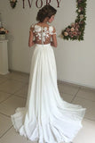 Top Cap Sleeves See Through Lace Slit Beach Wedding Dresses Bridal Gowns