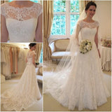 Cap Sleeves Romantic A Line Ivory Lace Wedding Dresses Bridal Gowns