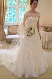 Cap Sleeves Romantic A Line Ivory Lace Wedding Dresses Bridal Gowns