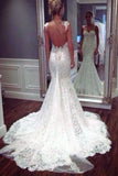 Mermaid Open Back Spaghetti Straps Lace Bridal Gown Wedding Dresses