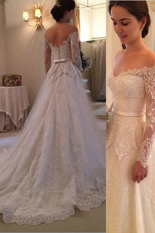 A Line Lace Princess Long Sleeves High Quality Wedding Dresses Bridal Gowns