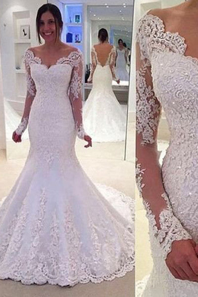 Mermaid Lace Sexy Backless Long Sleeves Wedding Dresses Bridal Gowns