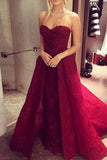 Burgundy Lace Princess Sweetheart Prom Dress Evening Party Gowns