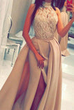 Front Slit New Arrival High Neck Long Prom Dresses Evening Party Gowns