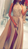 Front Slit New Arrival High Neck Long Prom Dresses Evening Party Gowns