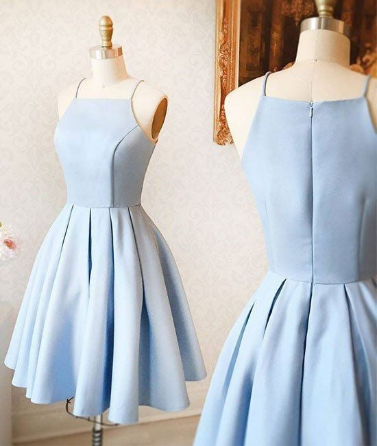 Spaghetti Straps Light Blue Elegant Short Prom Dresses Homecoming Dress