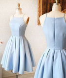 Spaghetti Straps Light Blue Elegant Short Prom Dresses Homecoming Dress