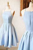 Spaghetti Straps Light Blue Elegant Short Prom Dresses Homecoming Dress