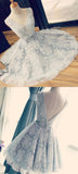 V Neck Lace Short Light Blue Prom Dress Homecoming Dresses Party Gowns