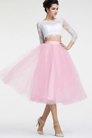 White Pink Long Sleeves 2 Pieces Prom Dress Homecoming Dresses for Party