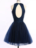 High Neck Navy Blue Back Short Party Gown Prom Dress Homecoming Dresses