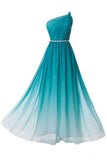 Peacock Green Gradient Chiffon Charming Prom Dresses Party Gowns Bridesmaid Dress