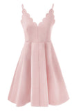 Spaghetti Straps Simple Pink Satin Short Homecoming Dresses Prom Dress