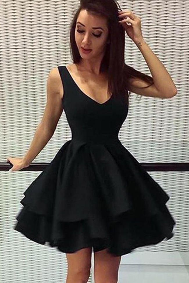 Simple Open Back Black Homecoming Dresses Short Prom Dress ...