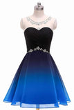 Chic Royal Blue Ombre Chiffon Beaded Homecoming Dresses Short Prom Dress Hoco Gowns LD3002